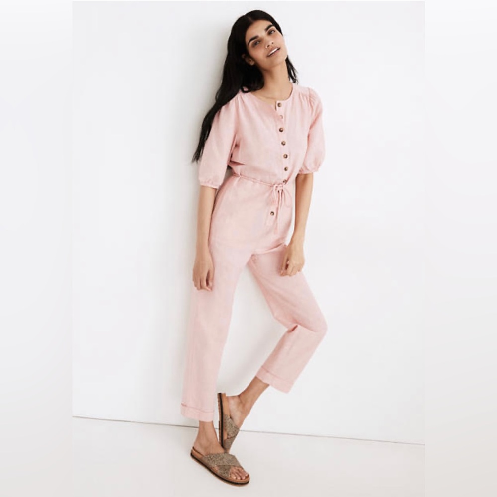 Madewell linen blend jumpsuit pink